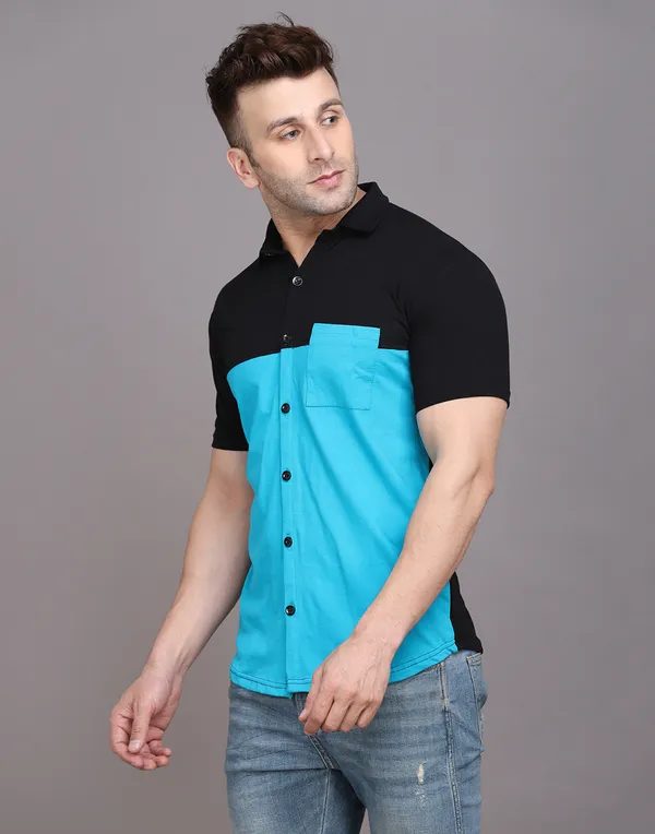 Turquoise_&_Black_Cotton_Blend_Spread_Collar_Half_Sleeve_Shirt_For_Men