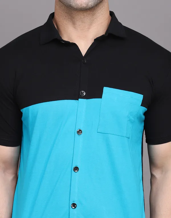 Turquoise_&_Black_Cotton_Blend_Spread_Collar_Half_Sleeve_Shirt_For_Men