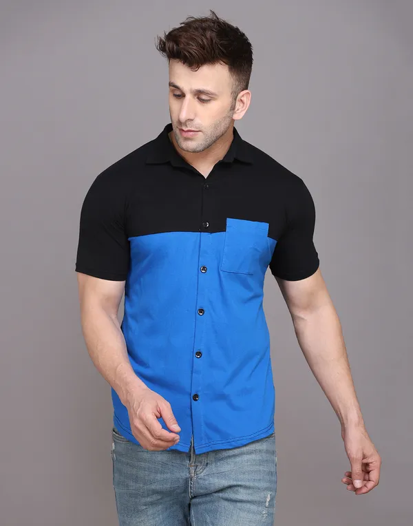 Blue_&_Black_Cotton_Blend_Spread_Collar_Half_Sleeve_Shirt_For_Men