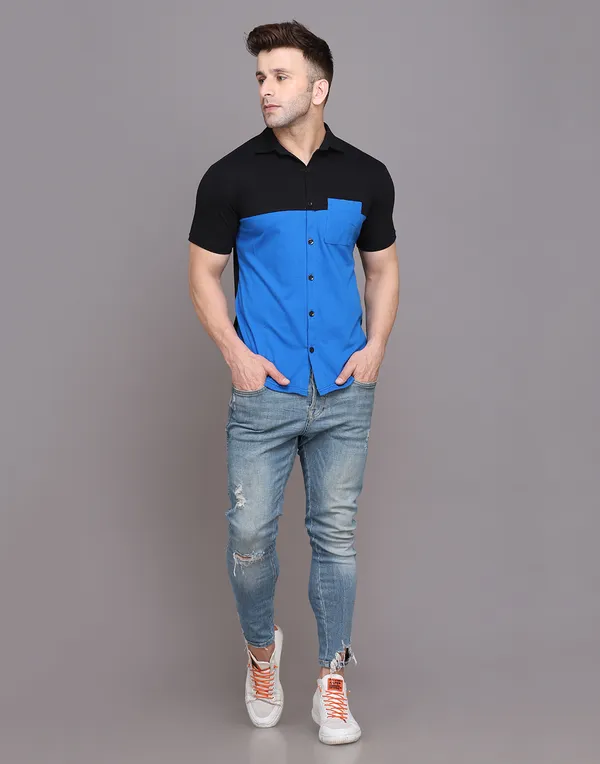 Blue_&_Black_Cotton_Blend_Spread_Collar_Half_Sleeve_Shirt_For_Men