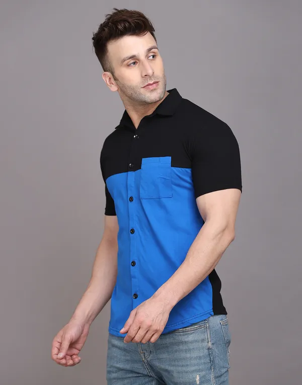 Blue_&_Black_Cotton_Blend_Spread_Collar_Half_Sleeve_Shirt_For_Men