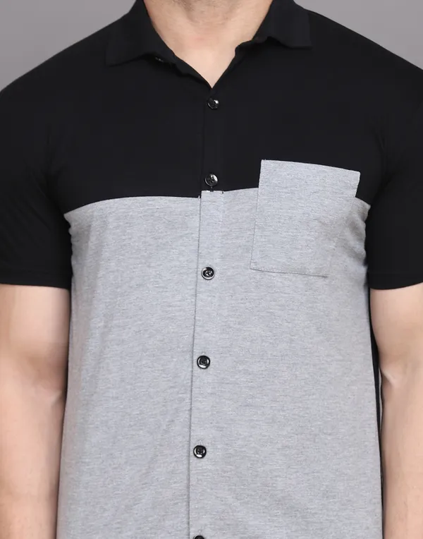 Silver_&_Black_Cotton_Blend_Spread_Collar_Half_Sleeve_Shirt_For_Men
