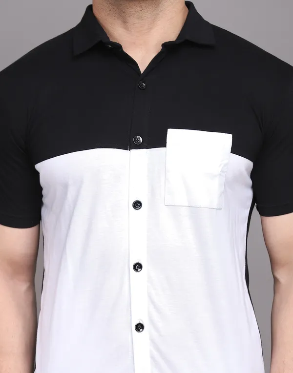 White_Half_Sleeve_Cotton_Blend_Spread_Collar__Shirt_For_Men