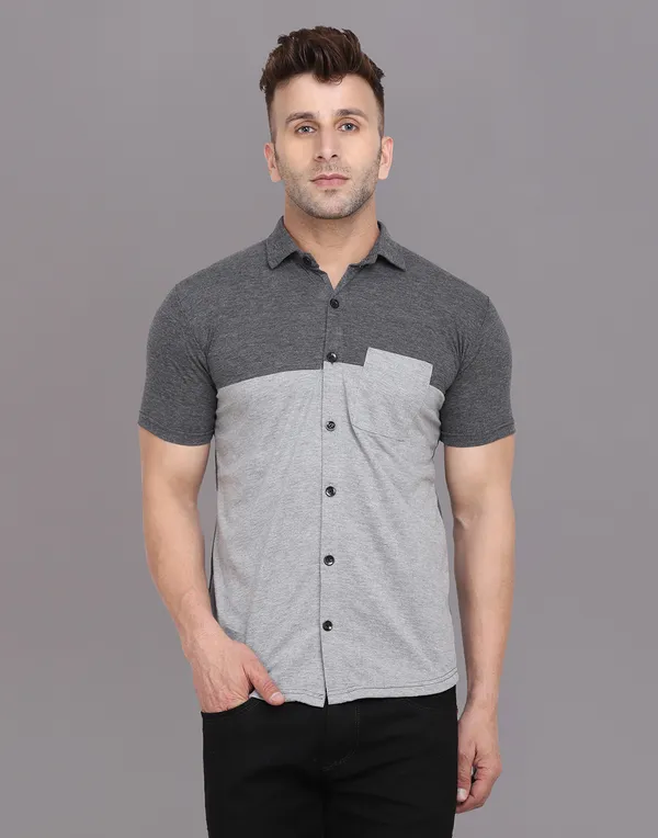 Silver_&_Grey_Cotton_Blend_Spread_Collar_Half_Sleeve_Shirt_For_Men