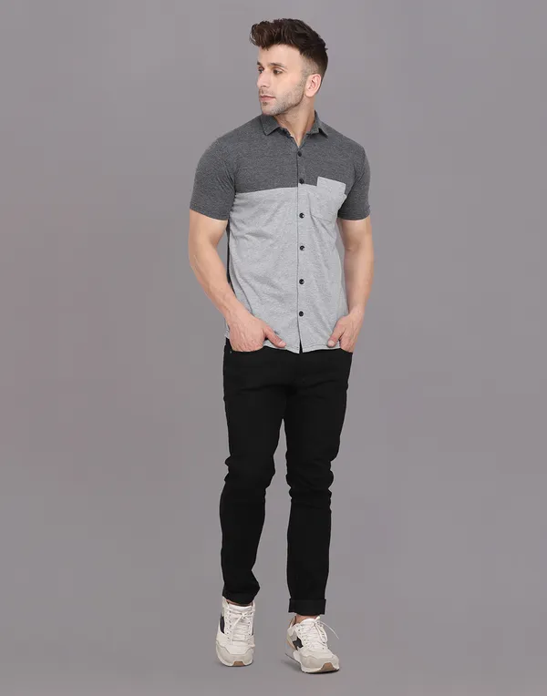 Silver_&_Grey_Cotton_Blend_Spread_Collar_Half_Sleeve_Shirt_For_Men
