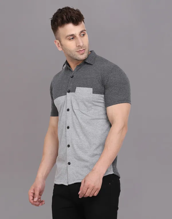 Silver_&_Grey_Cotton_Blend_Spread_Collar_Half_Sleeve_Shirt_For_Men