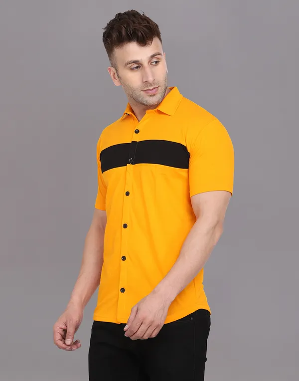 Yellow_Cotton_Blend_Spread_Collar_Half_Sleeve_Shirt_For_Men