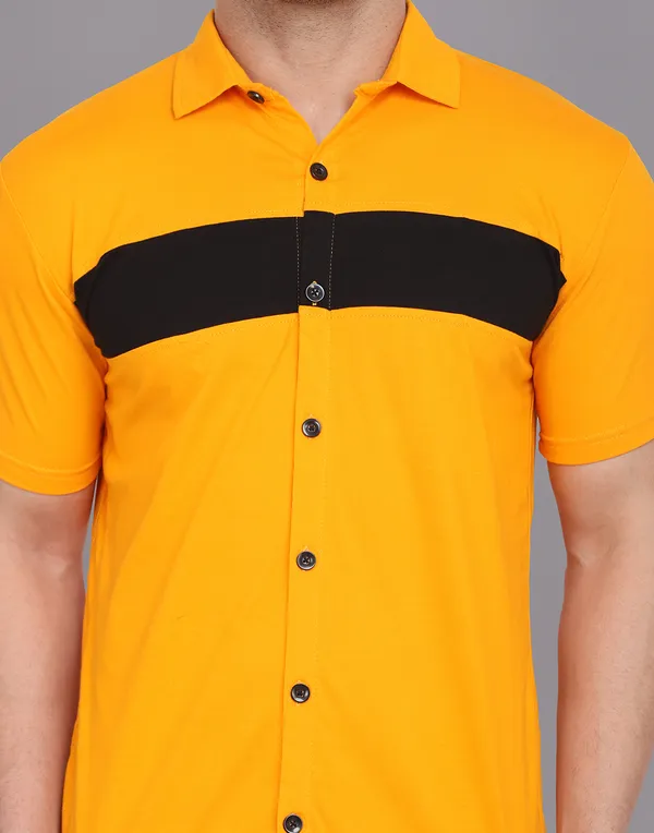 Yellow_Cotton_Blend_Spread_Collar_Half_Sleeve_Shirt_For_Men