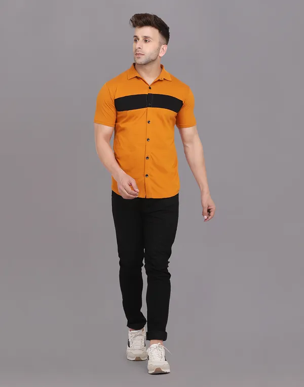 Mustard_Cotton_Blend_Spread_Collar_Half_Sleeve_Shirt_For_Men