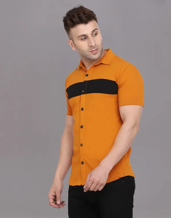 Mustard_Cotton_Blend_Spread_Collar_Half_Sleeve_Shirt_For_Men