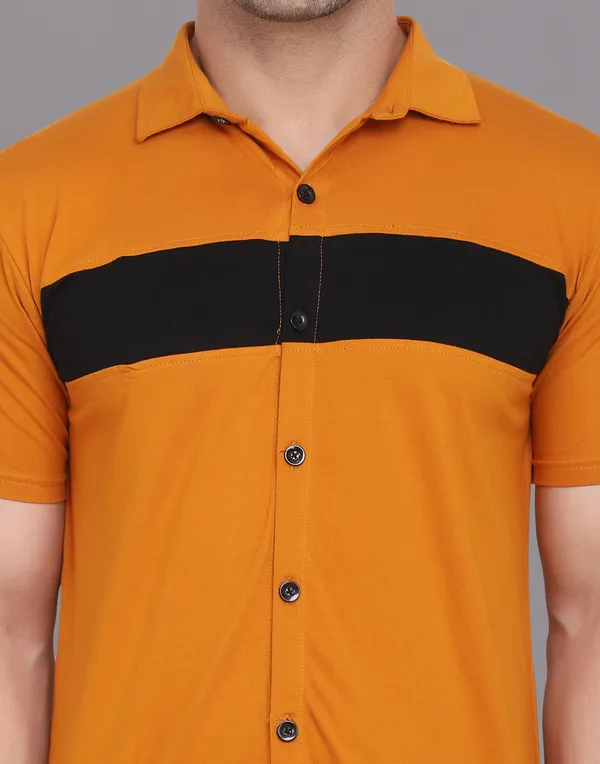 Mustard_Cotton_Blend_Spread_Collar_Half_Sleeve_Shirt_For_Men