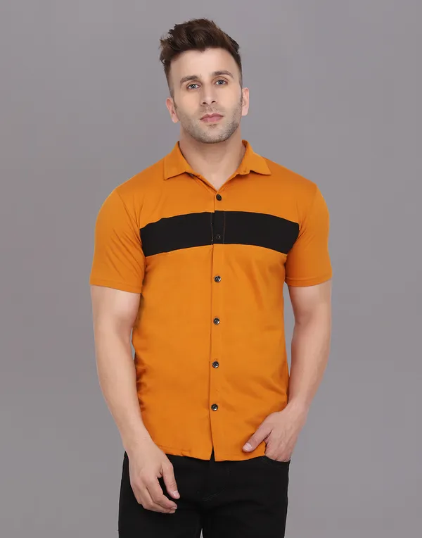 Mustard_Cotton_Blend_Spread_Collar_Half_Sleeve_Shirt_For_Men