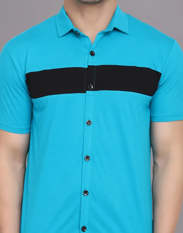 Turquoise_Cotton_Blend_Spread_Collar_Half_Sleeve_Shirt_For_Men