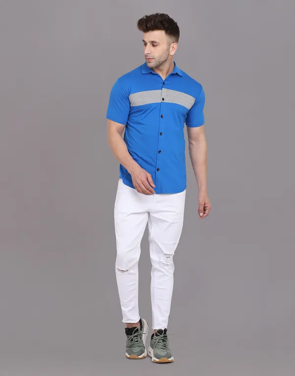 Blue_Cotton_Blend_Spread_Collar_Half_Sleeve_Shirt_For_Men