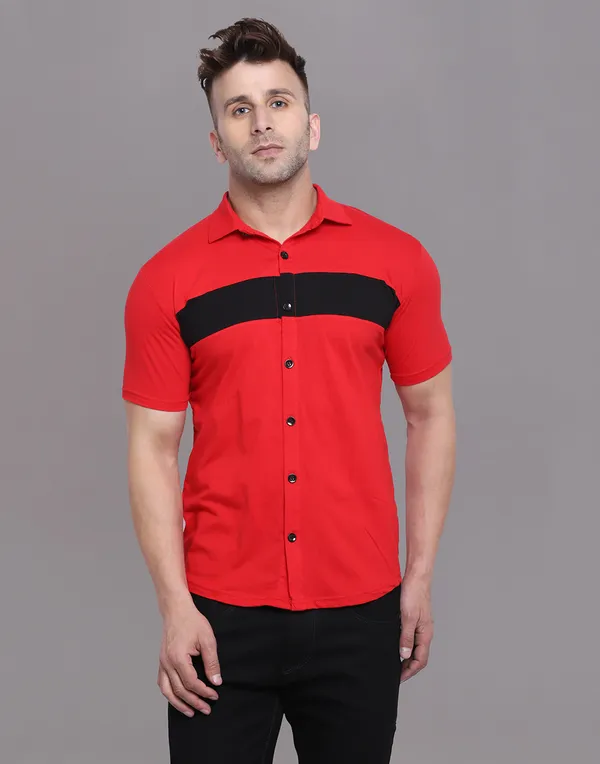Red_Cotton_Blend_Spread_Collar_Half_Sleeve_Shirt_For_Men