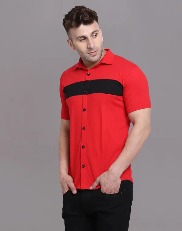 Red_Cotton_Blend_Spread_Collar_Half_Sleeve_Shirt_For_Men