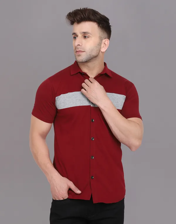 Maroon_Cotton_Blend_Spread_Collar_Half_Sleeve_Shirt_For_Men