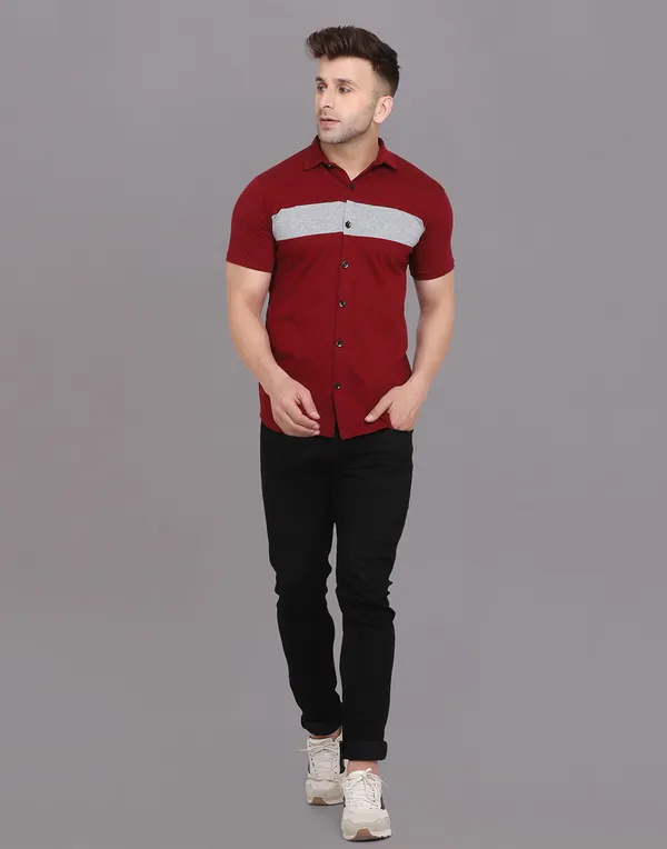 Maroon_Cotton_Blend_Spread_Collar_Half_Sleeve_Shirt_For_Men