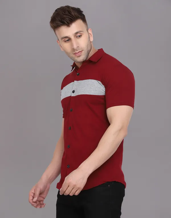 Maroon_Cotton_Blend_Spread_Collar_Half_Sleeve_Shirt_For_Men