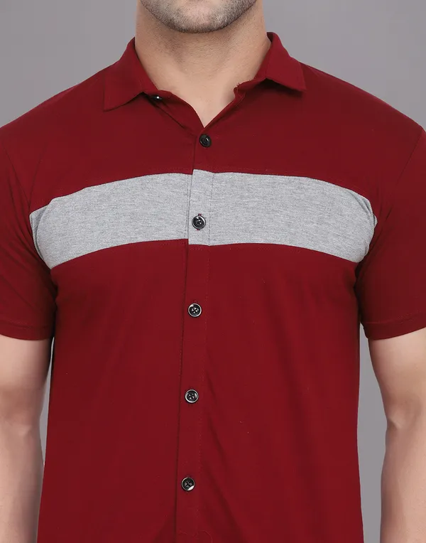 Maroon_Cotton_Blend_Spread_Collar_Half_Sleeve_Shirt_For_Men