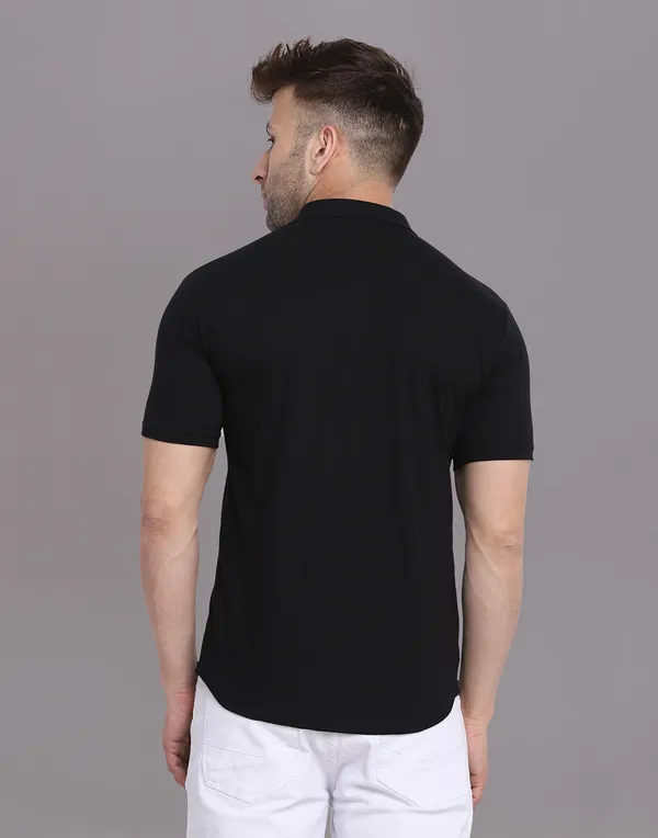Black_Half_Sleeve_Cotton_Blend_Spread_Collar_Shirt_For_Men