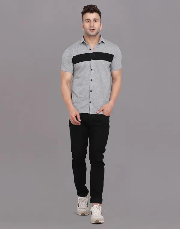 Silver_Cotton_Blend_Spread_Collar_Half_Sleeve_Shirt_For_Men