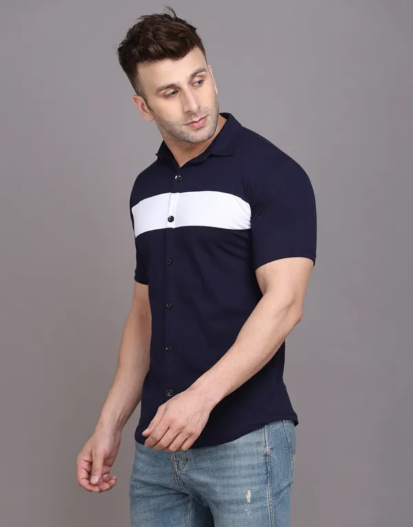 Dark_Blue_Cotton_Blend_Spread_Collar_Half_Sleeve_Shirt_For_Men