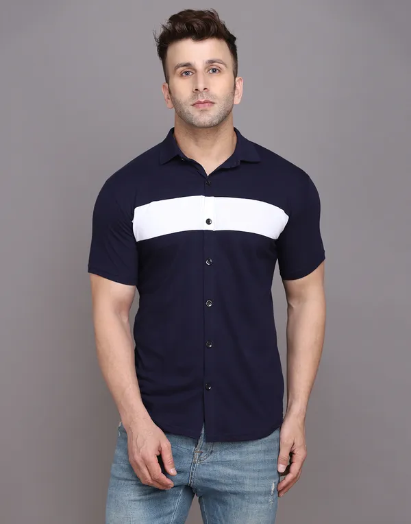 Dark_Blue_Cotton_Blend_Spread_Collar_Half_Sleeve_Shirt_For_Men