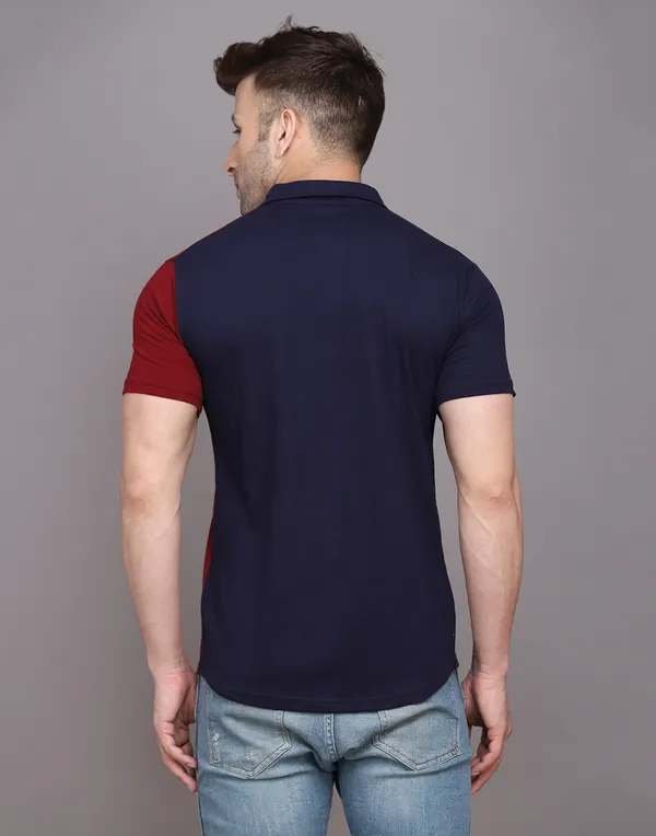 Dark_Blue_&_Maroon_Cotton_Blend_Spread_Collar_Half_Sleeve_Shirt_For_Men