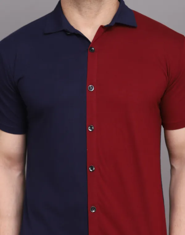 Dark_Blue_&_Maroon_Cotton_Blend_Spread_Collar_Half_Sleeve_Shirt_For_Men