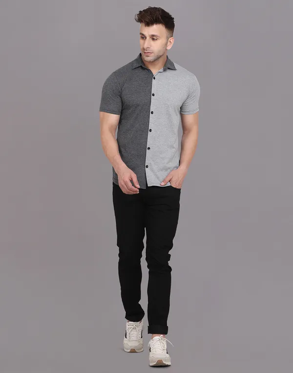 Grey_&_Silver_Cotton_Blend_Spread_Collar_Half_Sleeve_Shirt_For_Men