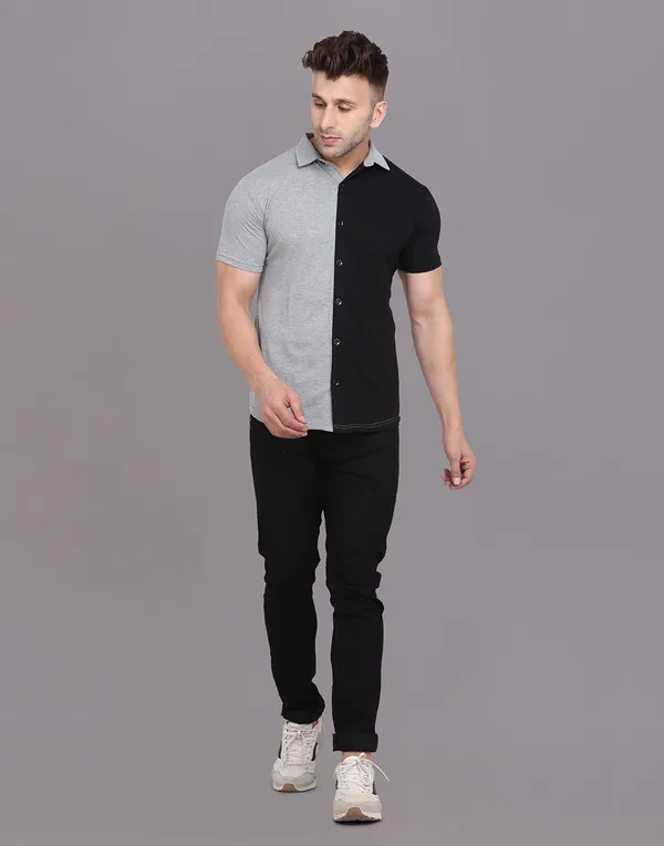 Silver_&_Black_Cotton_Blend_Spread_Collar_Half_Sleeve_Shirt_For_Men