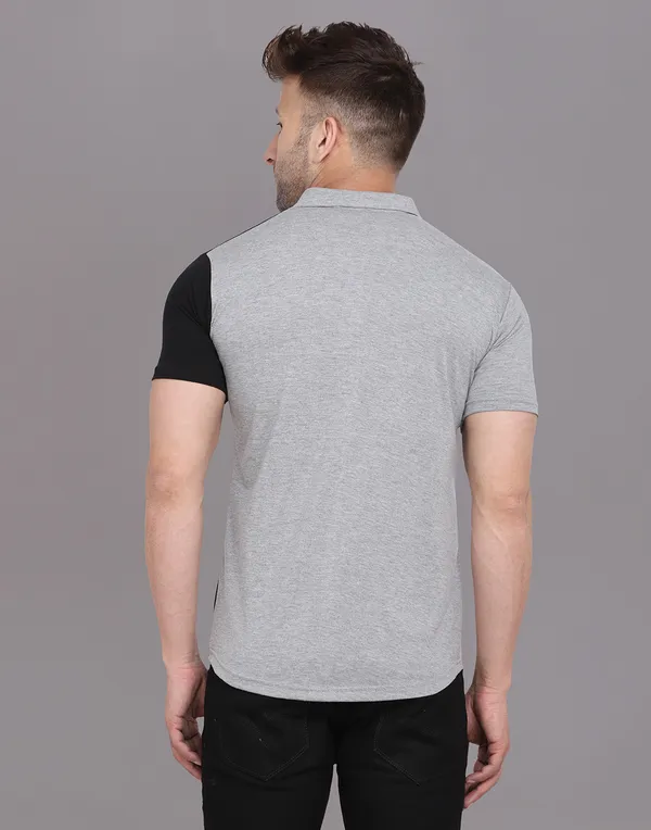 Silver_&_Black_Cotton_Blend_Spread_Collar_Half_Sleeve_Shirt_For_Men