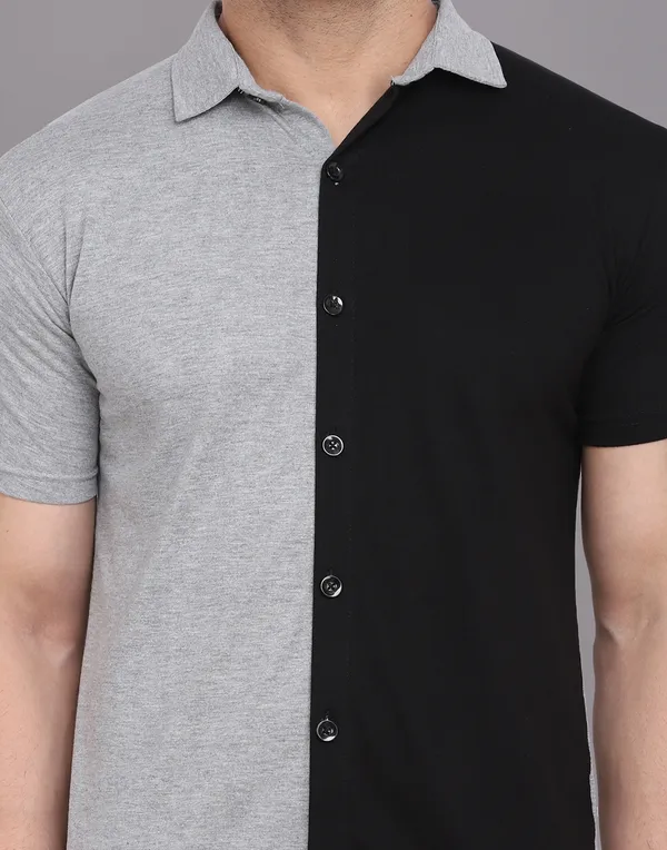 Silver_&_Black_Cotton_Blend_Spread_Collar_Half_Sleeve_Shirt_For_Men