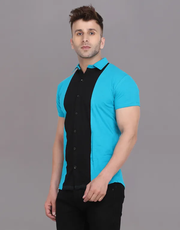 Turquoise_&_Black_Cotton_Blend_Spread_Collar_Half_Sleeve_Shirt_For_Men
