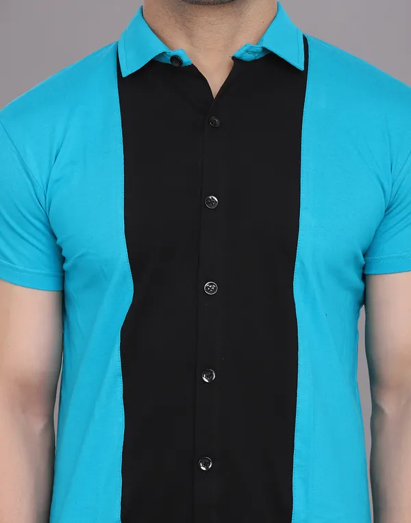 Turquoise_&_Black_Cotton_Blend_Spread_Collar_Half_Sleeve_Shirt_For_Men