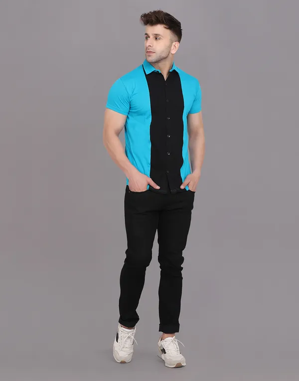 Turquoise_&_Black_Cotton_Blend_Spread_Collar_Half_Sleeve_Shirt_For_Men