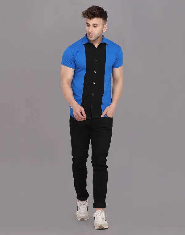 Blue_&_Black_Cotton_Blend_Spread_Collar_Half_Sleeve_Shirt_For_Men