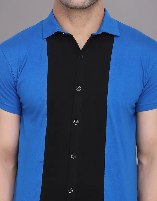 Blue_&_Black_Cotton_Blend_Spread_Collar_Half_Sleeve_Shirt_For_Men