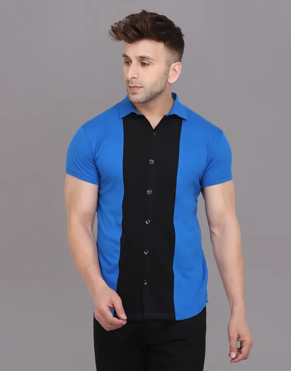 Blue_&_Black_Cotton_Blend_Spread_Collar_Half_Sleeve_Shirt_For_Men