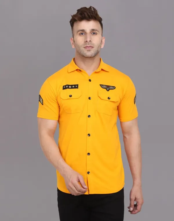Yellow_Cotton_Blend_Spread_Collar_Half_Sleeve_Shirt_For_Men