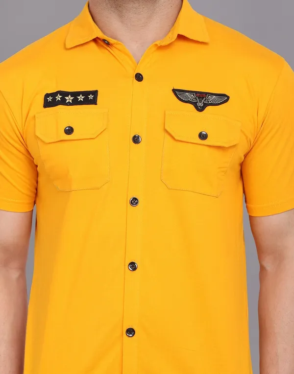 Yellow_Cotton_Blend_Spread_Collar_Half_Sleeve_Shirt_For_Men