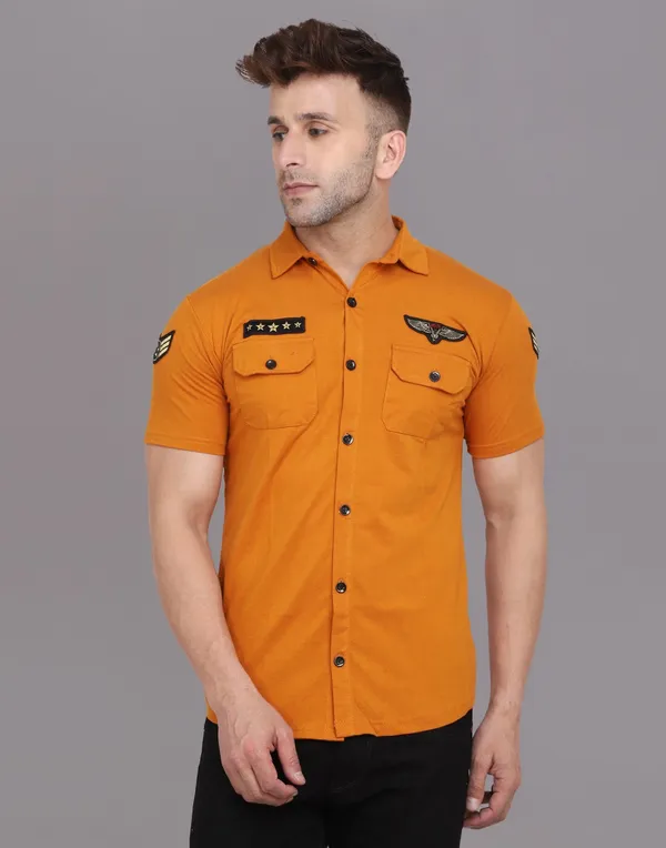 Mustard_Cotton_Blend_Spread_Collar_Half_Sleeve_Shirt_For_Men
