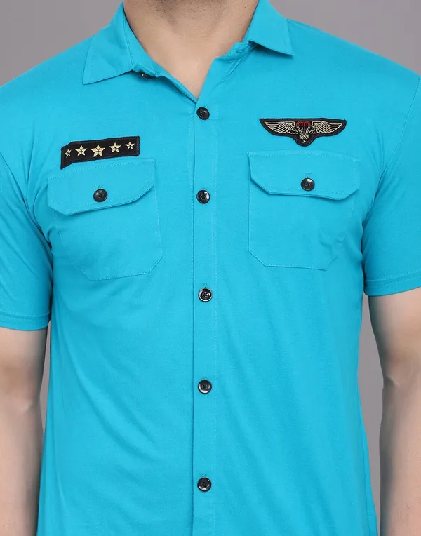Turquoise_Cotton_Blend_Spread_Collar_Half_Sleeve_Shirt_For_Men