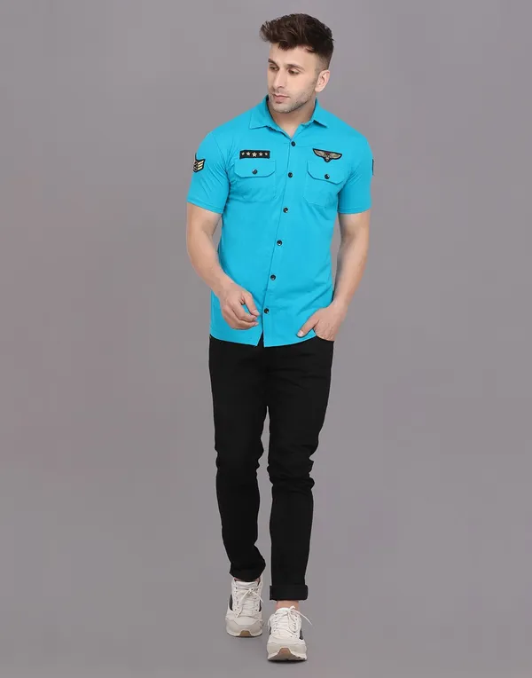 Turquoise_Cotton_Blend_Spread_Collar_Half_Sleeve_Shirt_For_Men