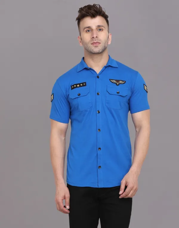 Blue_Cotton_Blend_Spread_Collar_Half_Sleeve_Shirt_For_Men