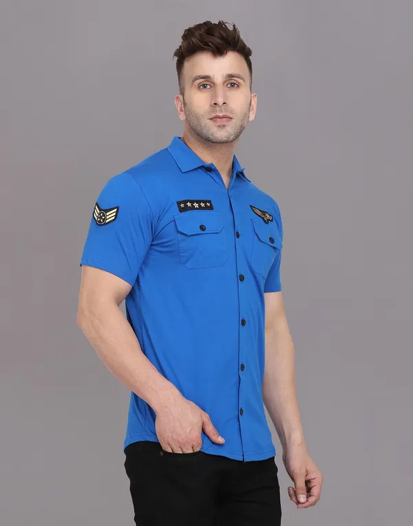 Blue_Cotton_Blend_Spread_Collar_Half_Sleeve_Shirt_For_Men