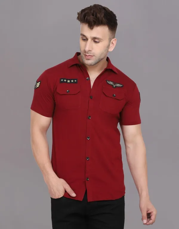 Maroon_Cotton_Blend_Spread_Collar_Half_Sleeve_Shirt_For_Men