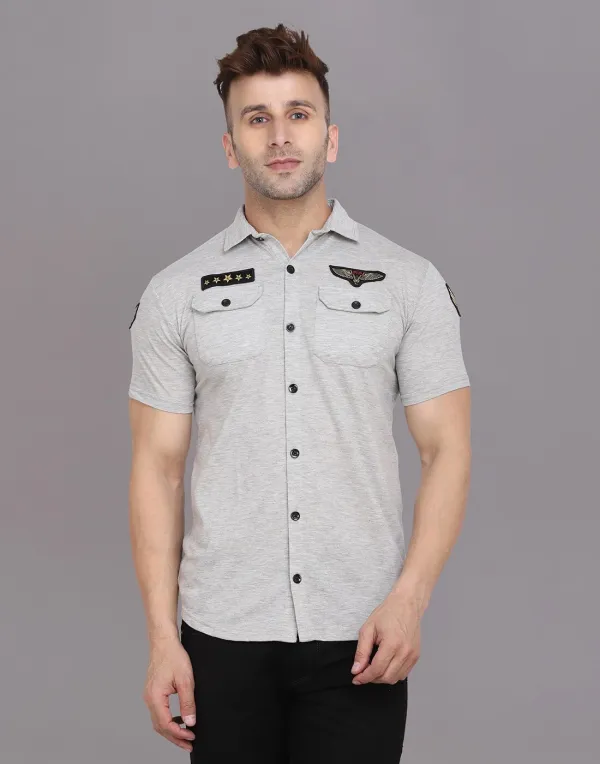 Silver_Cotton_Blend_Spread_Collar_Half_Sleeve_Shirt_For_Men