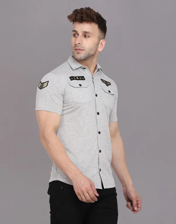 Silver_Cotton_Blend_Spread_Collar_Half_Sleeve_Shirt_For_Men